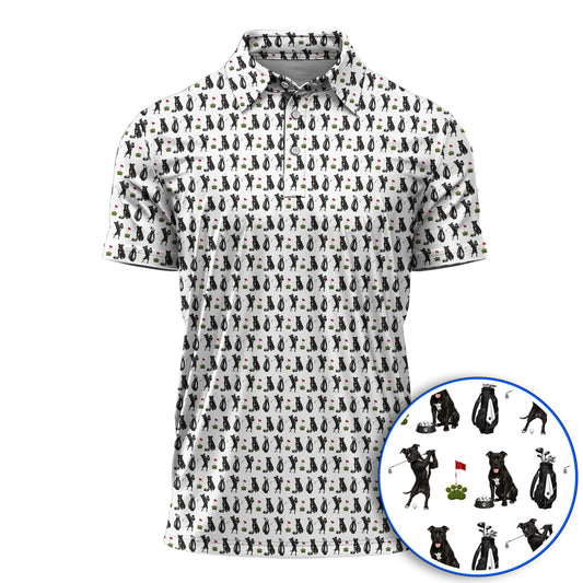 Funny Pit Bull Golf Pattern Polos, Black Pit Bull Golf Shirt for Golfer, Golf Gift For Dog Lovers