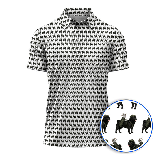 Black Pug Pattern Golf Polos, Funny Pug Golf Shirt, Golf Gift For Golfer