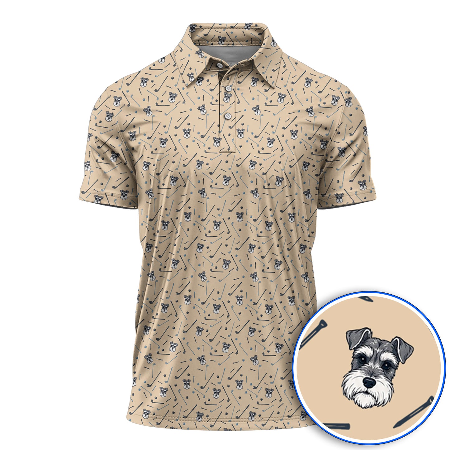 Crazy Miniature Schnauzer Pattern Golf Polos, Mini Schnauzer Golf Shirt, Dog Lover Golf Gift