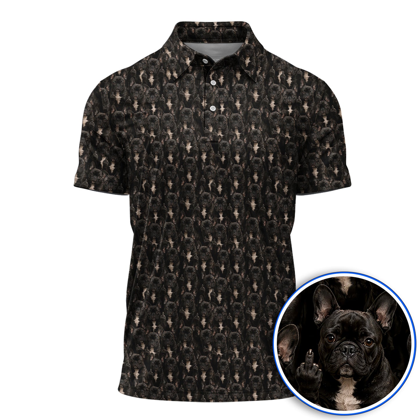 Black French Bulldog Pattern Golf Polos, Funny Frenchie Golf Shirt, Dog Dad Golf Gift