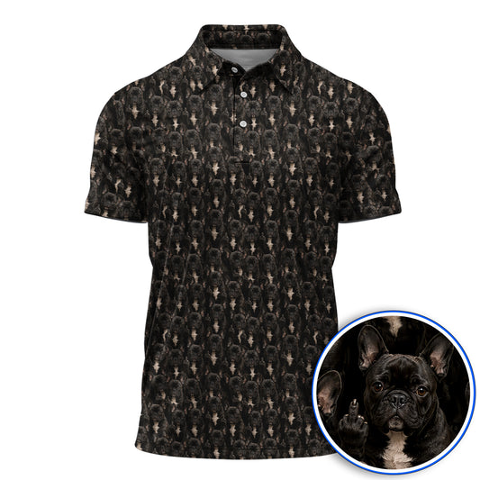 Black French Bulldog Pattern Golf Polos, Funny Frenchie Golf Shirt, Dog Dad Golf Gift