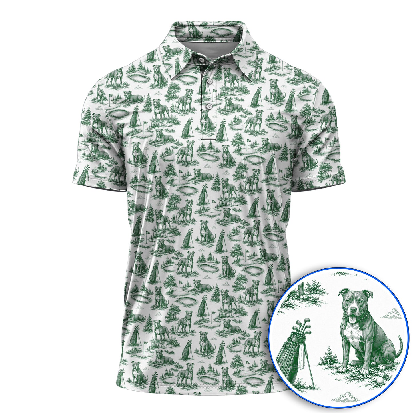 Crazy Pit Bull Golf Polos For Golfer, Toile de Jouy Pit Bull Pattern Golf Shirt, Dog Lover Golf Gift