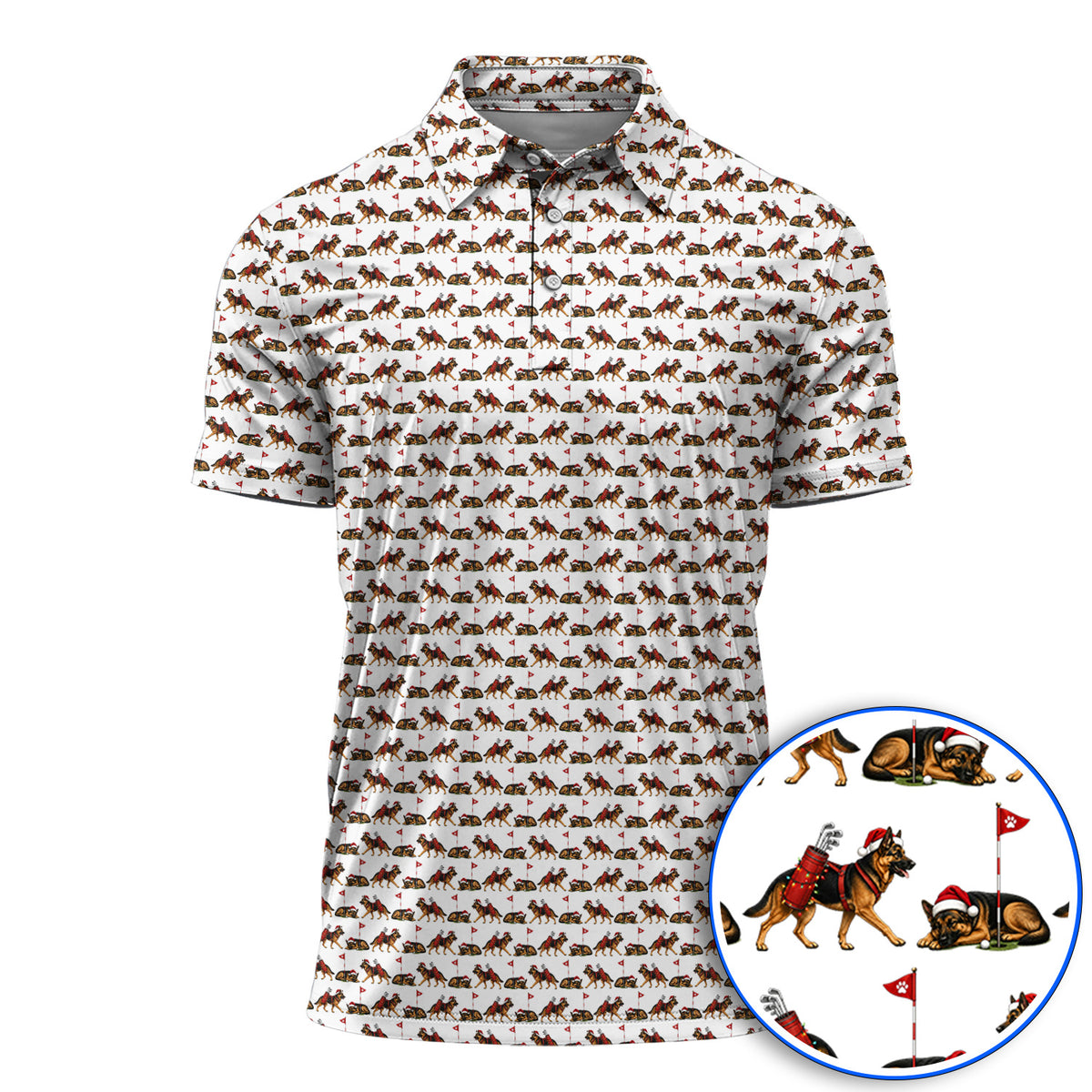 German Shepherd Christmas Golf Shirt, German Shepherd Pattern Golf Polos, Holiday Golf Gift for Dog Lovers