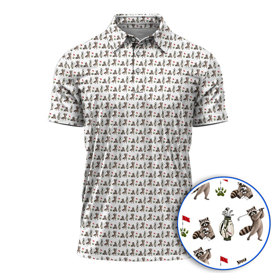 Raccoon Golf Pattern Polos, Funny Raccoon Golf Shirt, Woodland Golf Gift For Golfers
