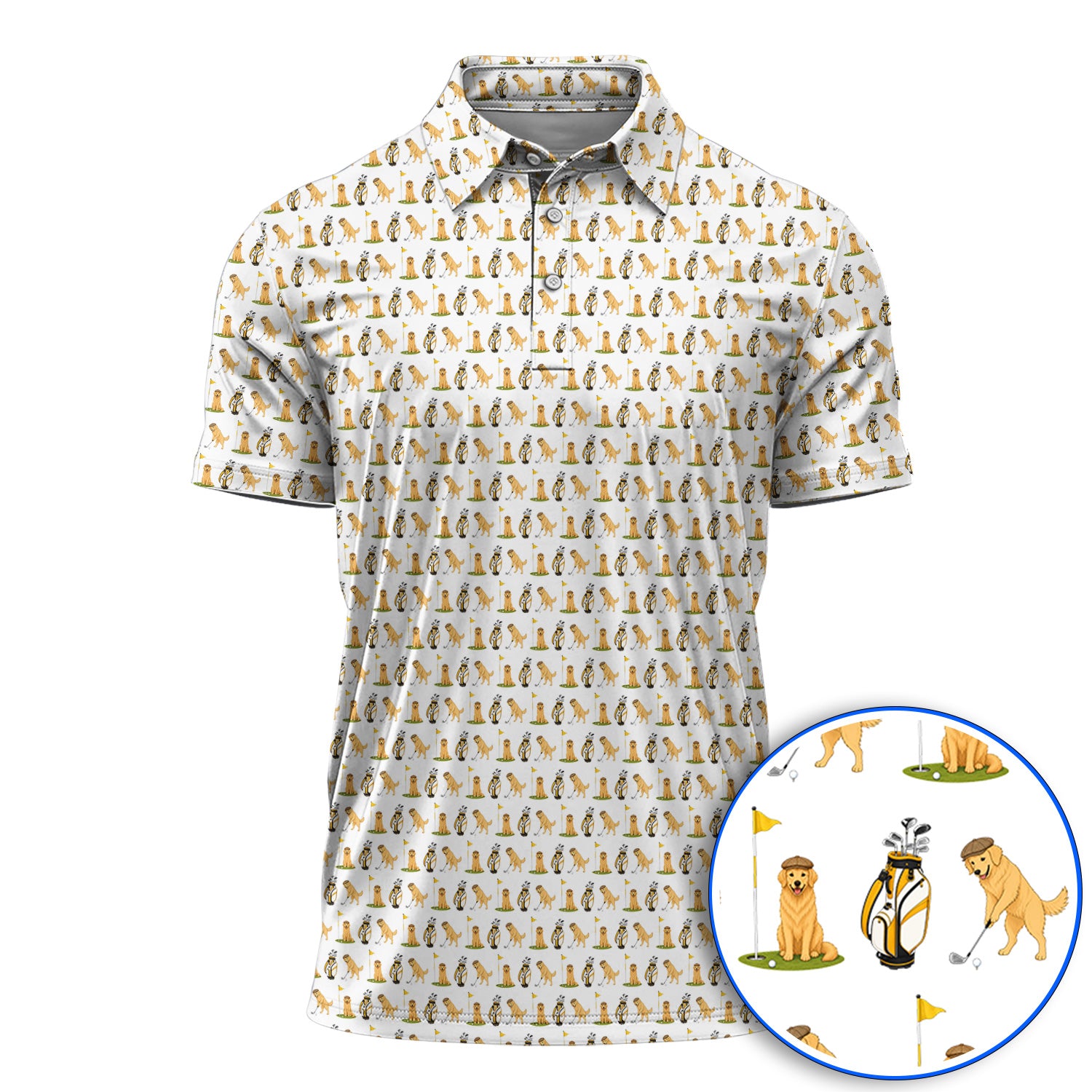 Golden Retriever Pattern Golf Polos, Funny Dog Golf Shirt, Crazy Golf ...