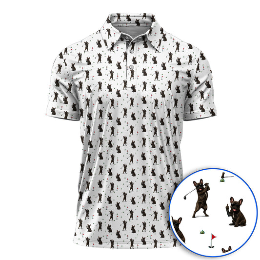 Frenchie Golf Shirt, French Bulldog Pattern Polos, Funny Golf Gift For Golfer