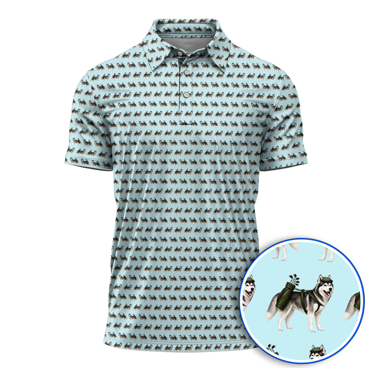 Husky Golf Polos, Husky Sibir Pattern Golf Shirt For Golfer, Funny Golf Gift For Dog Lover