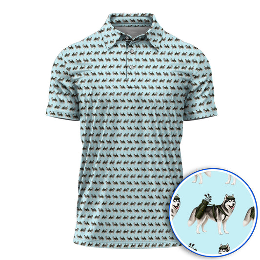 Husky Golf Polos, Husky Sibir Pattern Golf Shirt For Golfer, Funny Golf Gift For Dog Lover