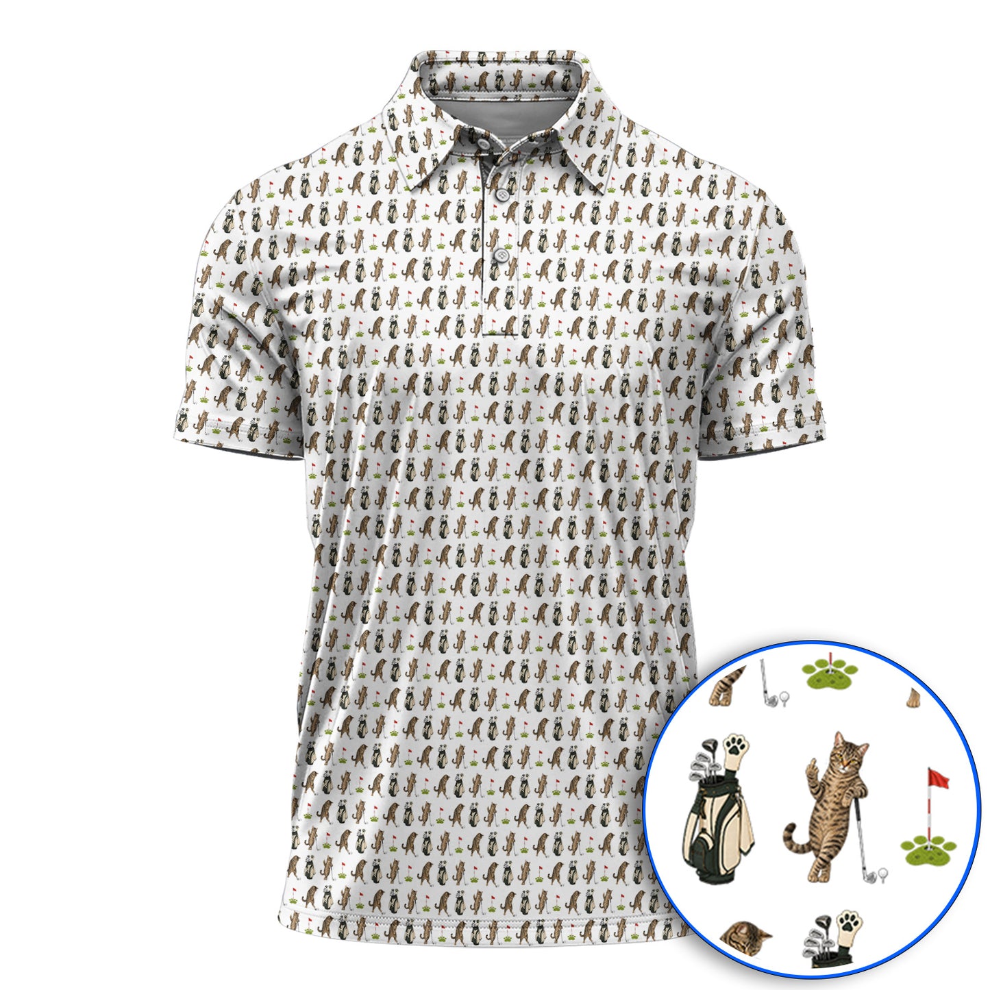 Funny Cat Golf Polos, Cats Pattern Golf Shirt, Cat Lover Golf Gift