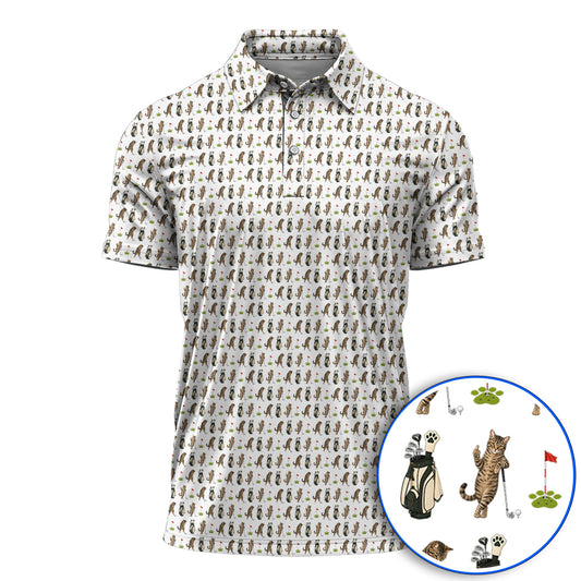 Funny Cat Golf Polos, Cats Pattern Golf Shirt, Cat Lover Golf Gift