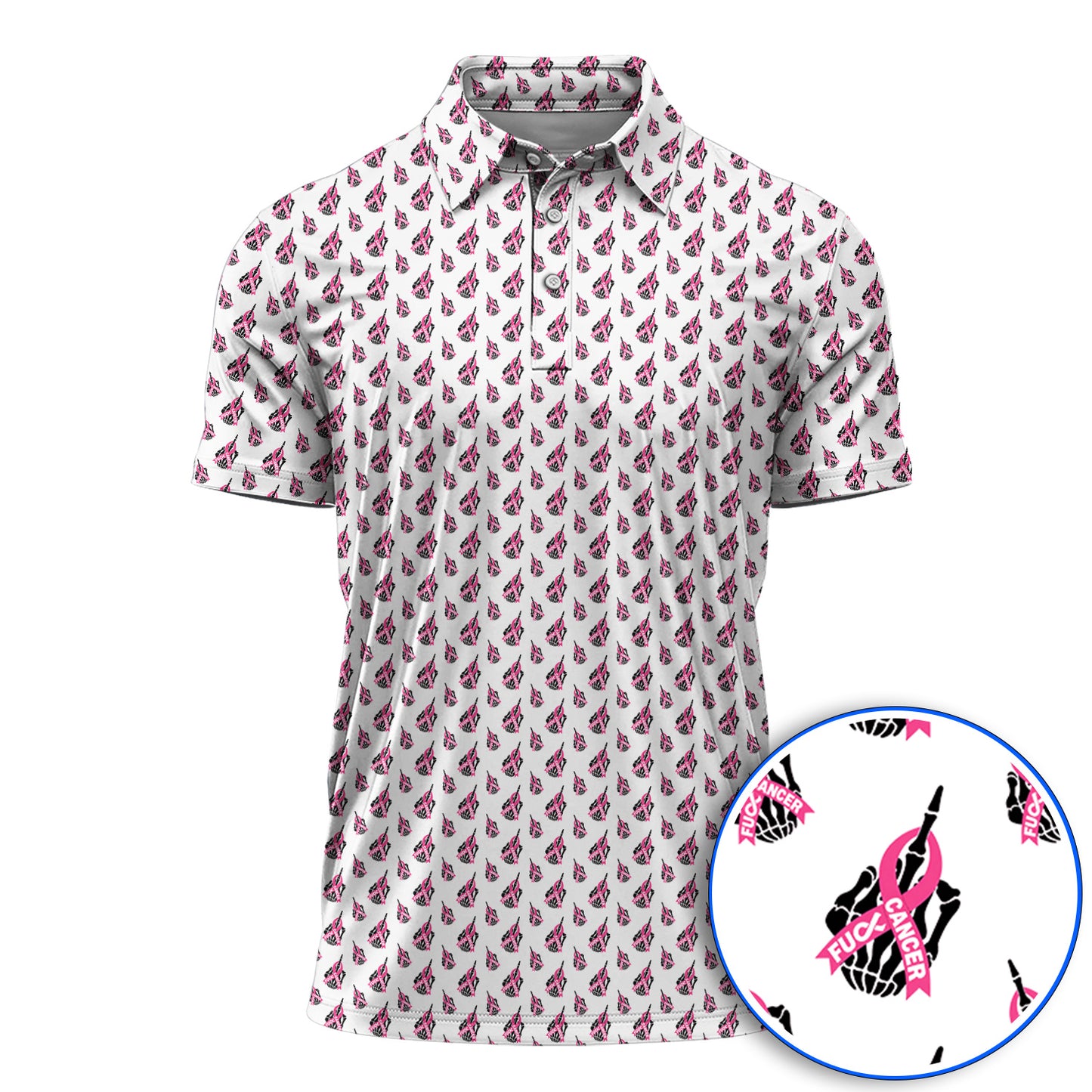 Breast Cancer Awareness Golf Polos, Pink Ribbon Pattern Golf Shirt For Breast Cancer Support, Golf Gift For Golfer