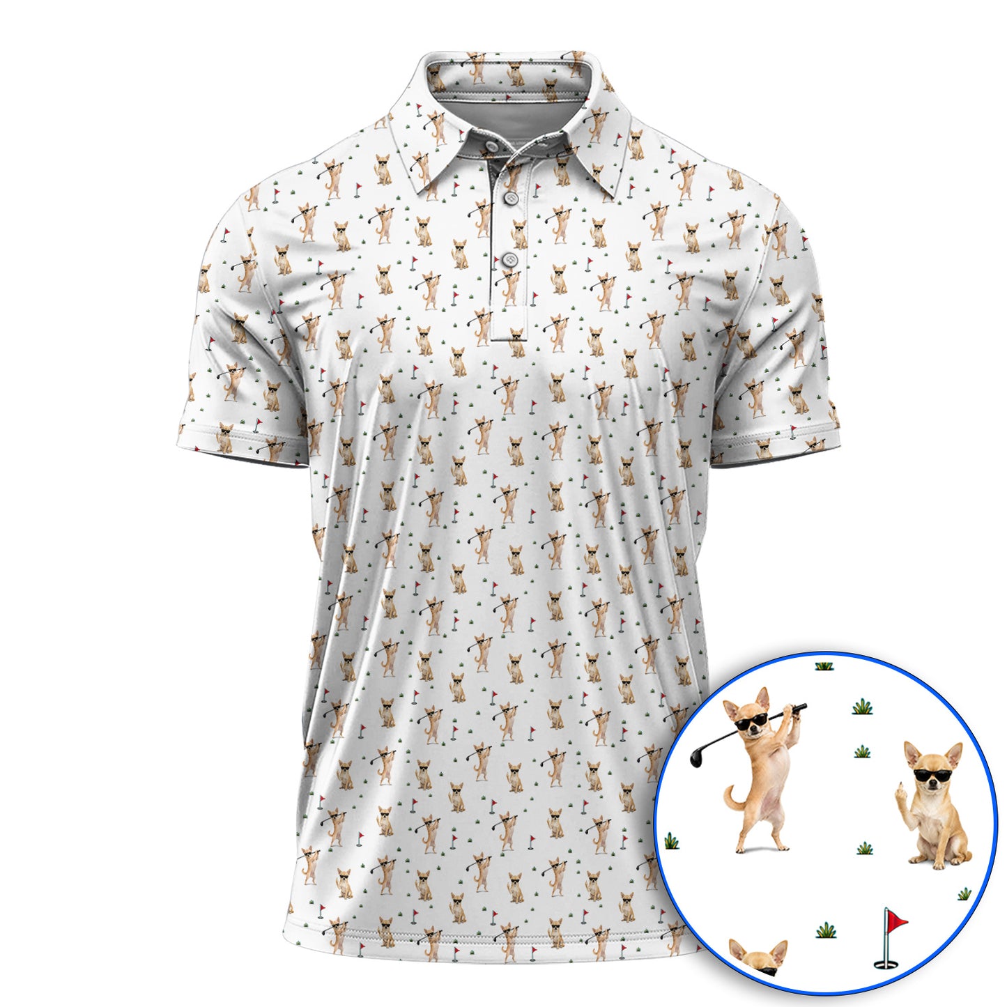 Funny Chihuahua Golf Shirt, Cute Chihuahua Golf Pattern Polos for Dog Lovers, Crazy Golf Gift For Golfer