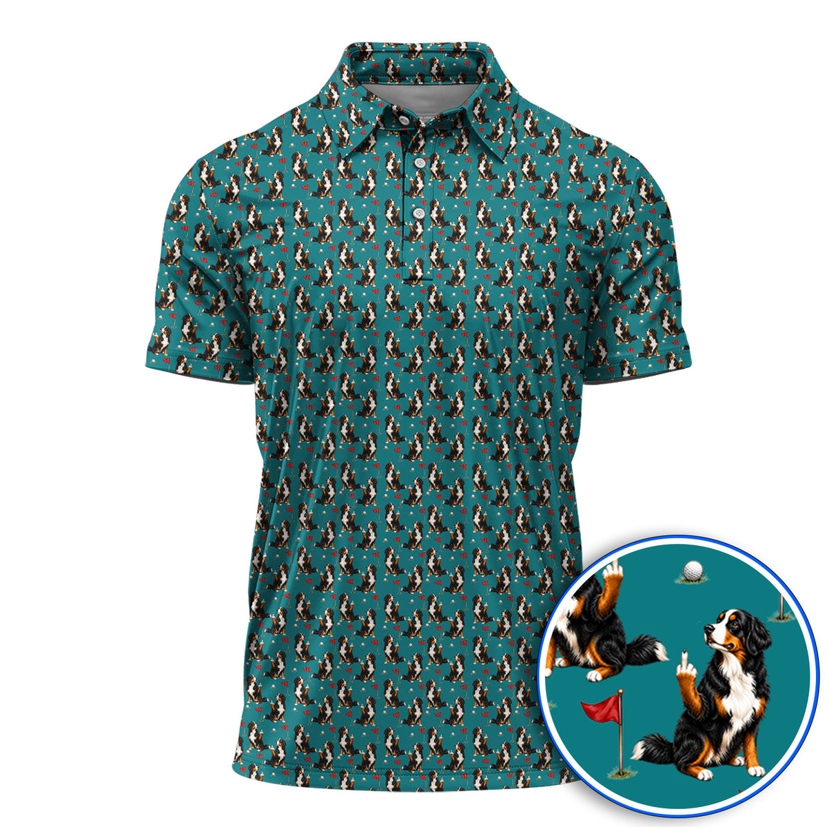 Bernese Mountain Dog Golf Pattern Polos, Bernese Golf Shirt, Funny Dog Lover Golf Gift