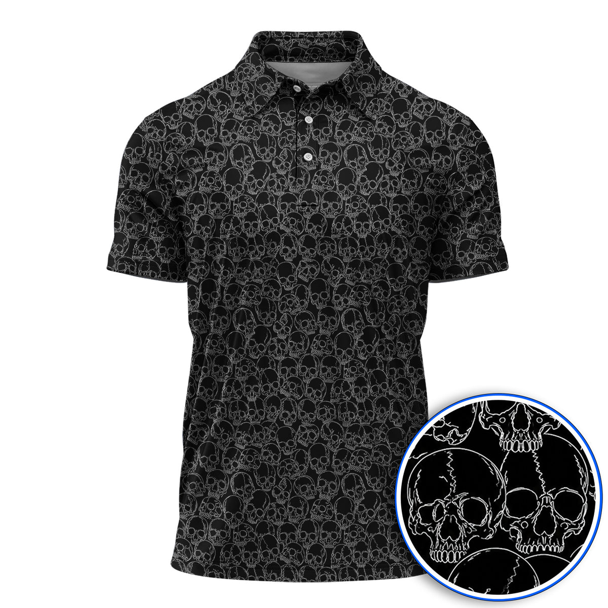 Skull Pattern Golf Polos, Skeleton Print Golf Shirt, Unique Golf Gift For Golfer