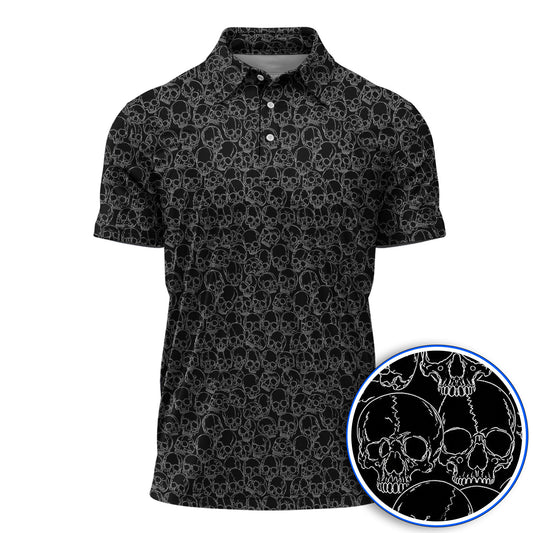 Skull Pattern Golf Polos, Skeleton Print Golf Shirt, Unique Golf Gift For Golfer