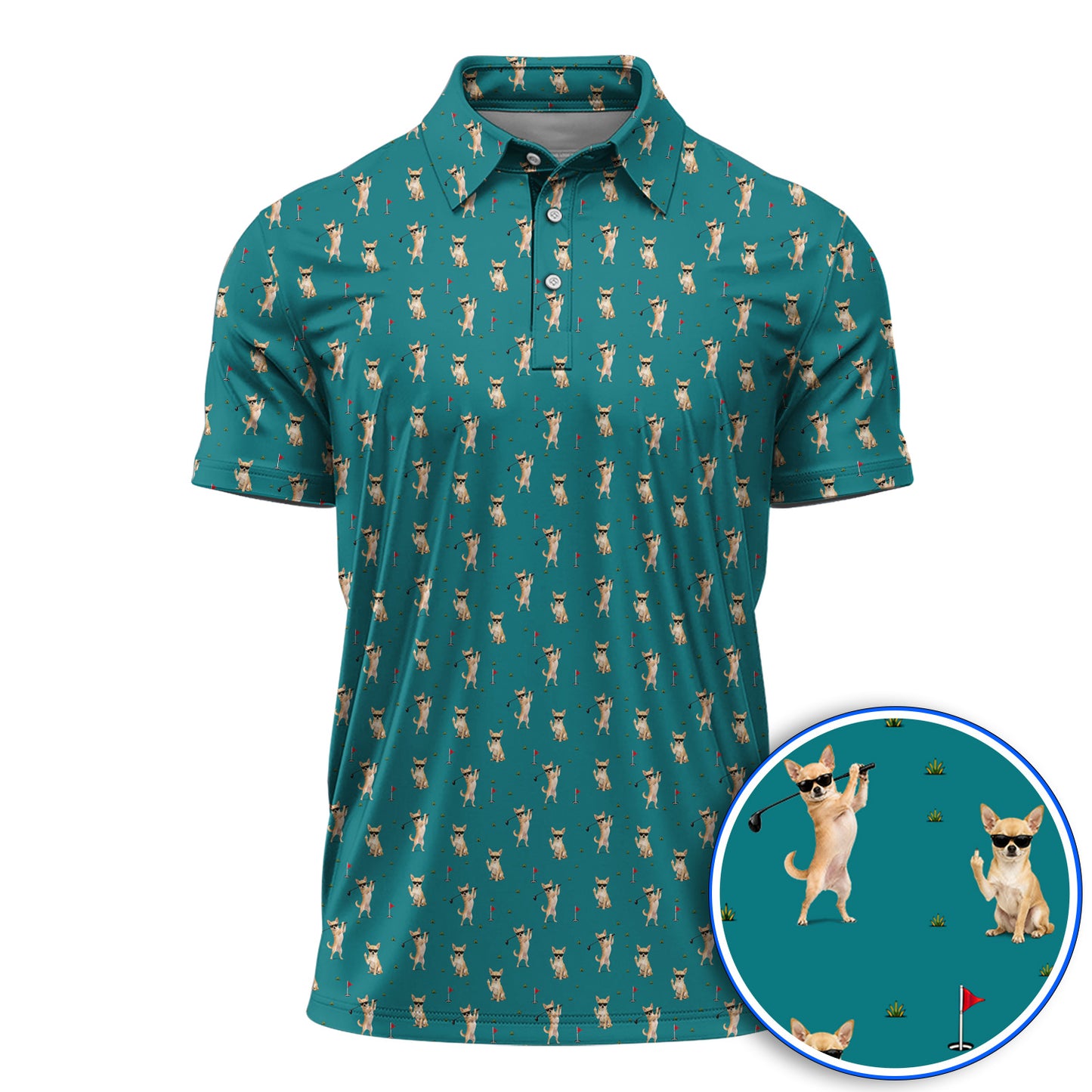 Funny Chihuahua Golf Shirt, Cute Chihuahua Golf Pattern Polos for Dog Lovers, Crazy Golf Gift For Golfer