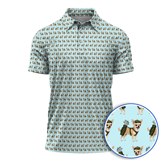 Crazy Chihuahua Golf Shirt, Cute Chihuahua Golf Pattern Polos for Dog Lovers, Golf Gift For Golfer