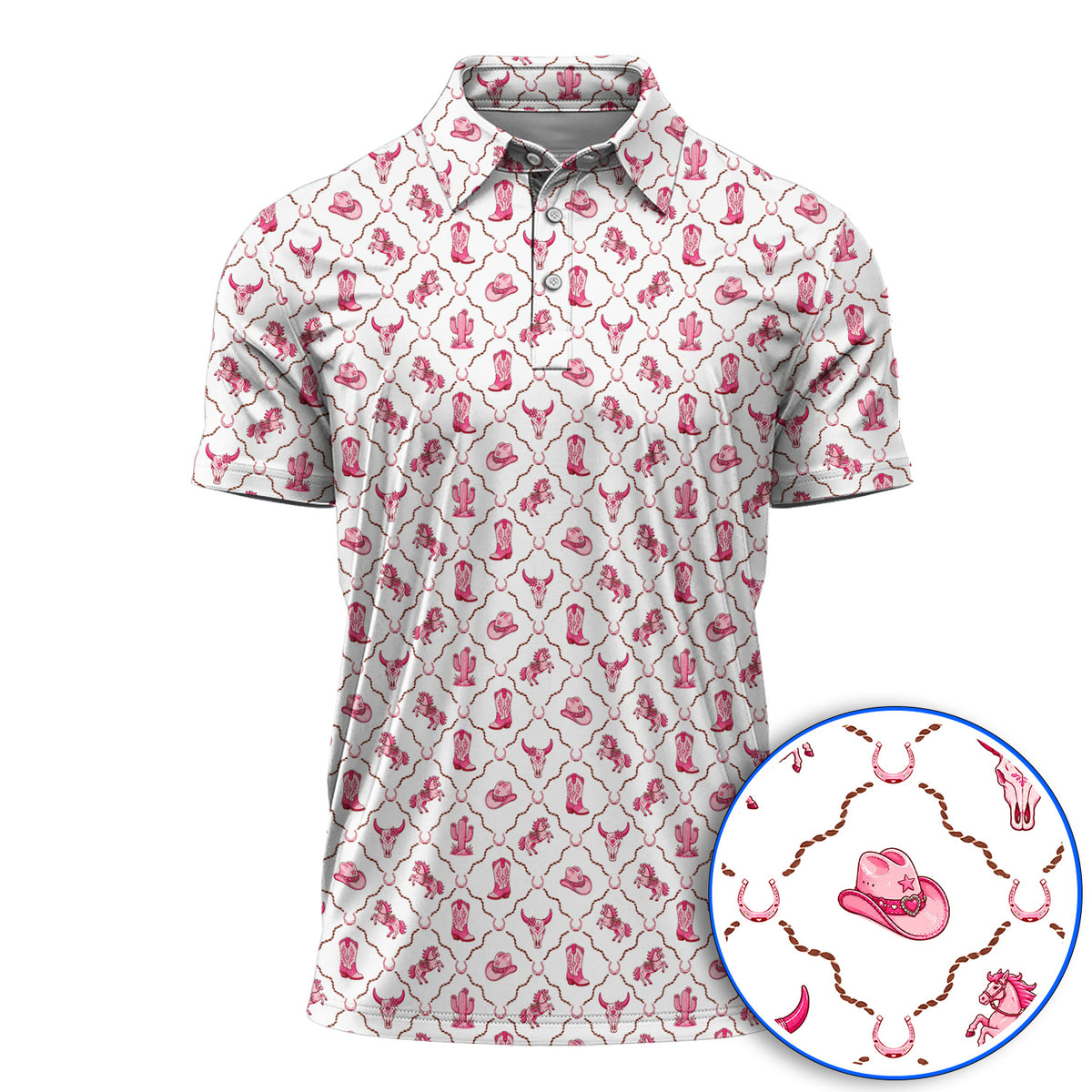 Pink Cowgirl Golf Shirt, Western Rodeo Pattern Golf Polos, Funny Golf Gift For Golfers