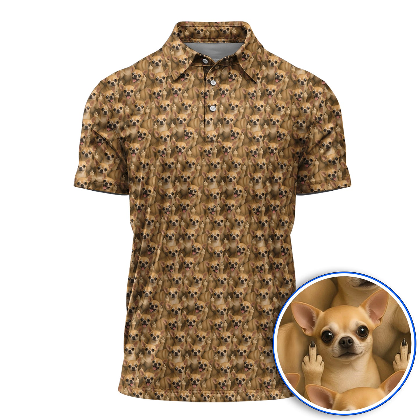 Chihuahua Middle Finger Golf Polos, Funny Chihuahua Pattern Golf Shirt for Dog Lovers, Golf Gift For Golfer