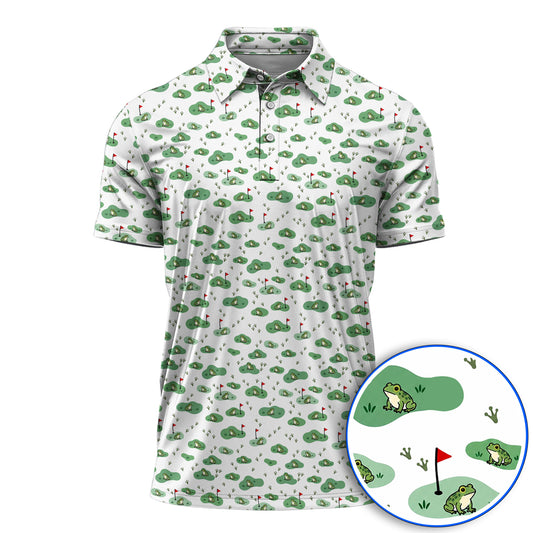 Cute Frog Golf Shirt, Crazy Frog Golf Pattern Polos, Golf Gift For Golfer