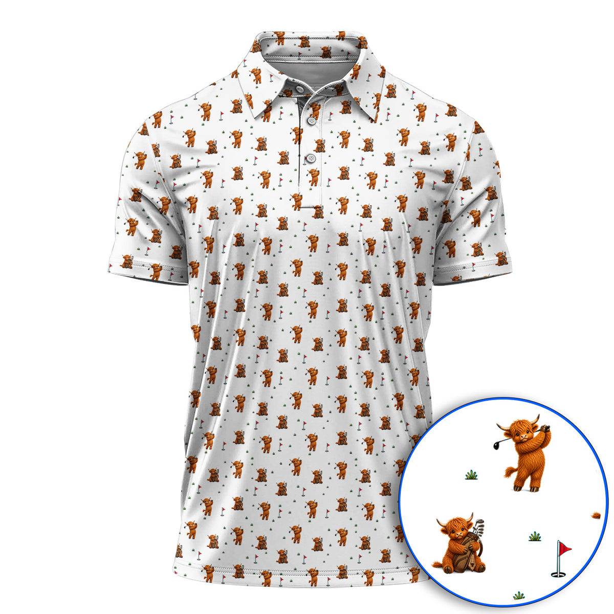 Highland Cow Swing Polos, Highland Cow Golfer Shirt, Crazy Golf Gift For Golfer
