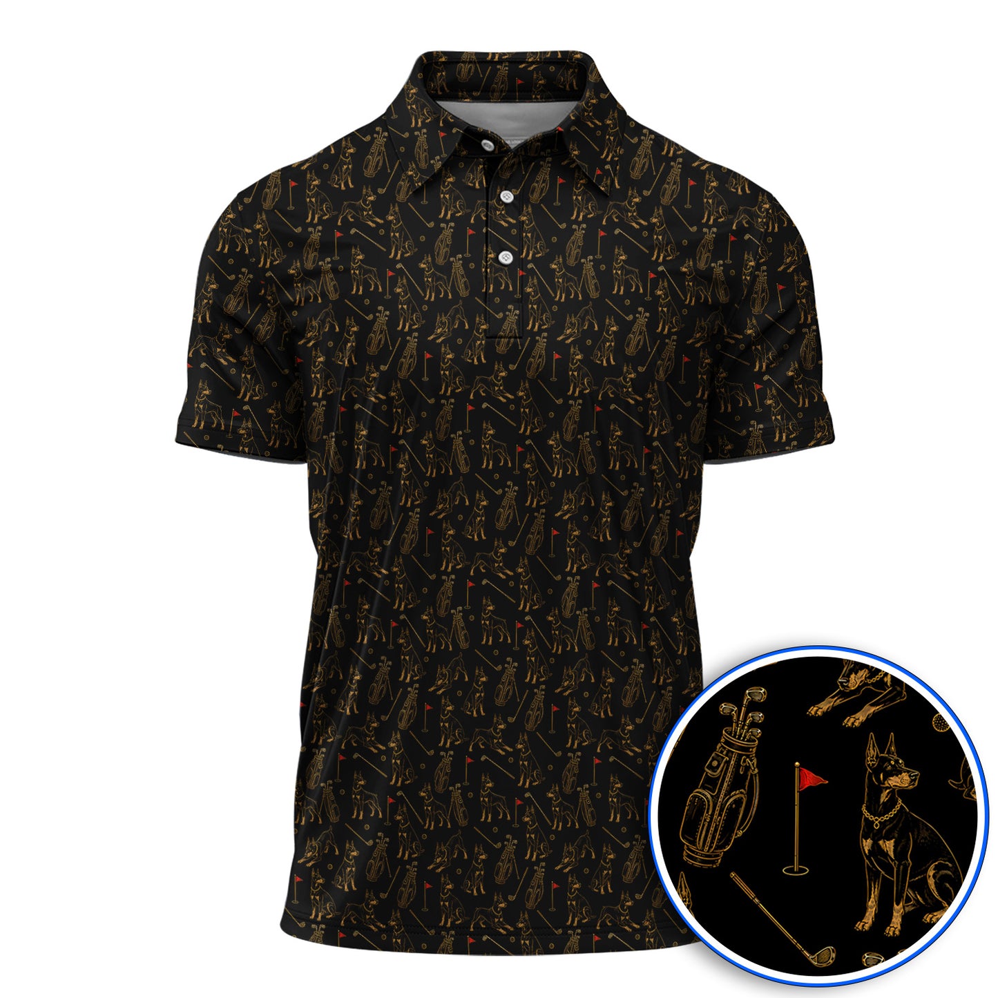 Crazy Doberman Golf Polos, Doberman Pattern Golf Shirt, Golf Gift For Golfer