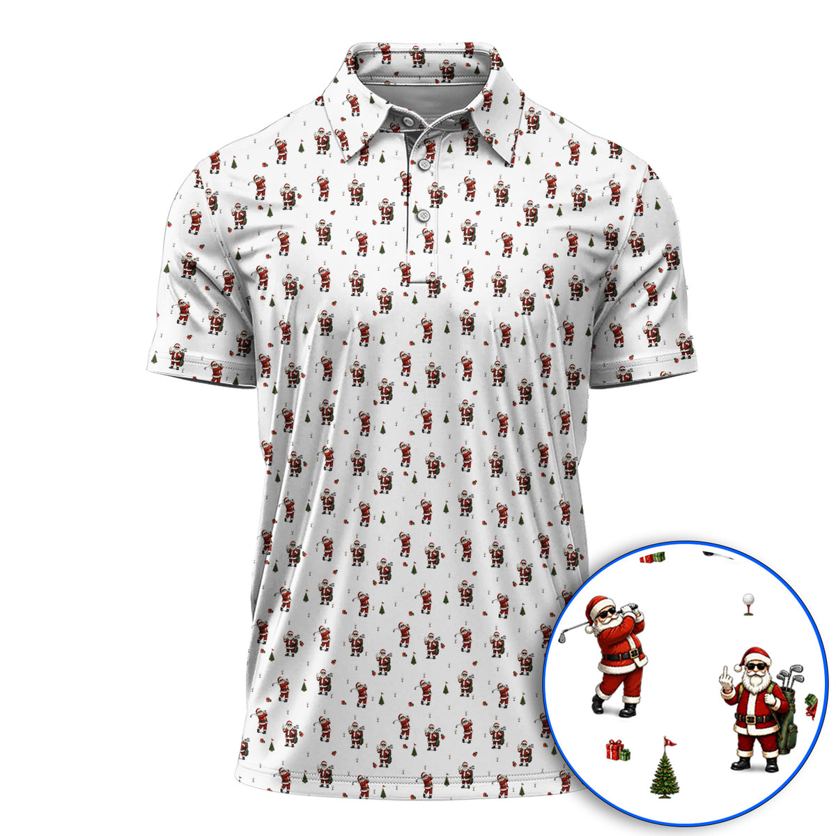 Funny Santa Pattern Golf Shirt, Xmas Golf Shirt For Golfers, Christmas Golf Gift For Holiday