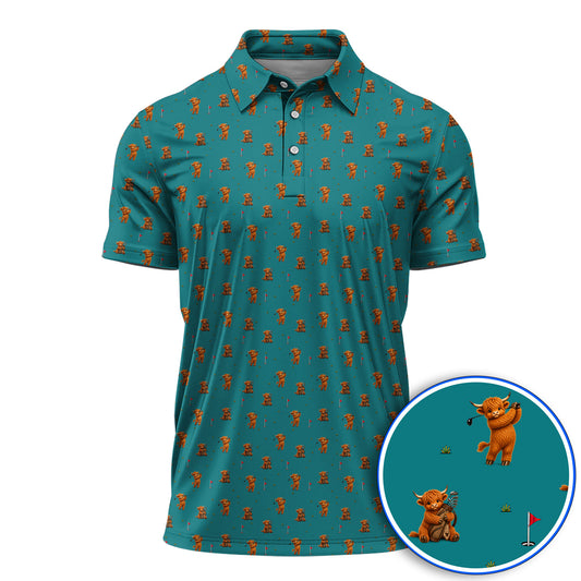 Highland Cow Swing Polos, Highland Cow Golfer Shirt, Crazy Golf Gift For Golfer