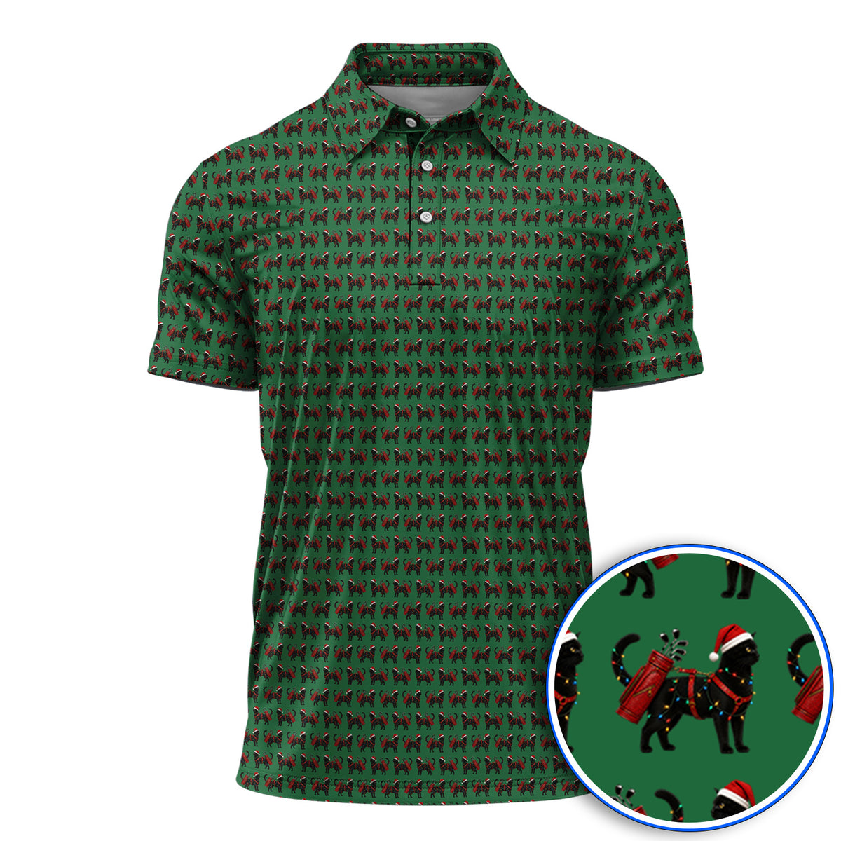 Black Cat Christmas Golf Shirt, Crazy Cats Golf Polos For Xmas Holiday, Golf Gift For Cat Loving Golfer