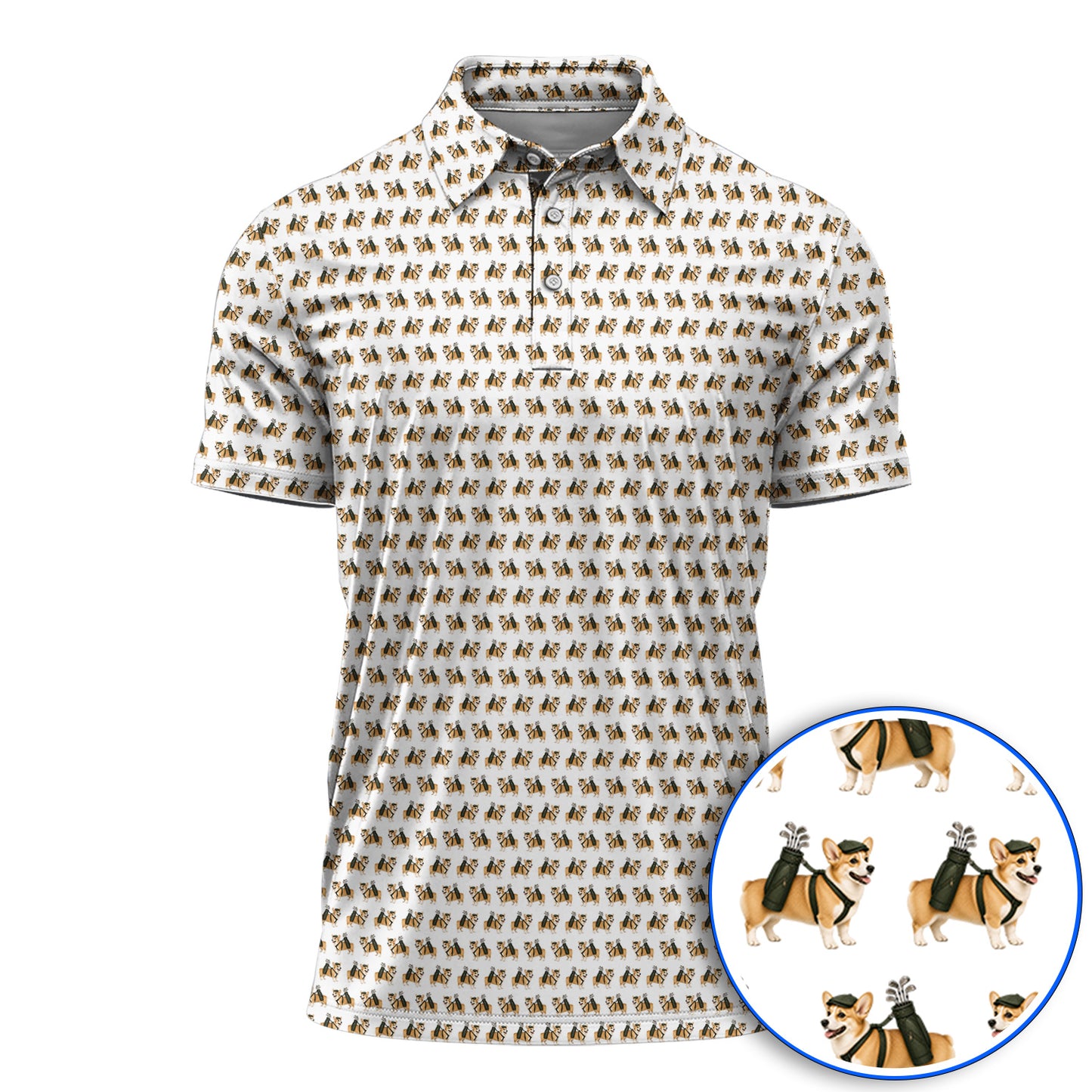 Funny Corgi Golf Polos For Golfer, Corgi Pattern Golf Shirt, Dog Lover Golf Gift