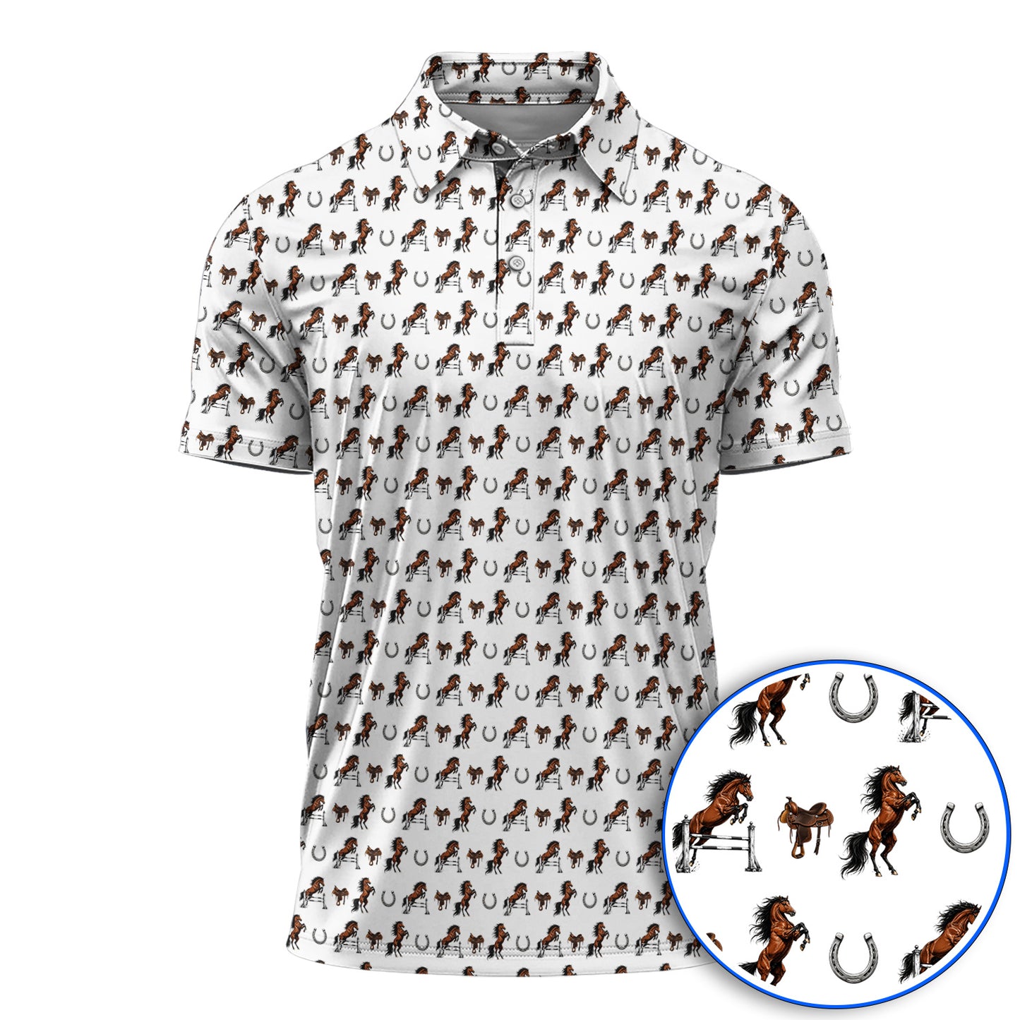 Funny Horse Golf Pattern Shirt, American Quarter Horse Golf Polos, Western Horse Gift for Golfers