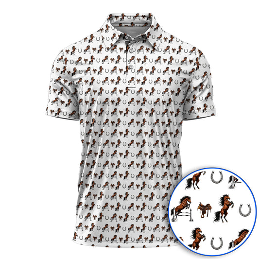 Funny Horse Golf Pattern Shirt, American Quarter Horse Golf Polos, Western Horse Gift for Golfers