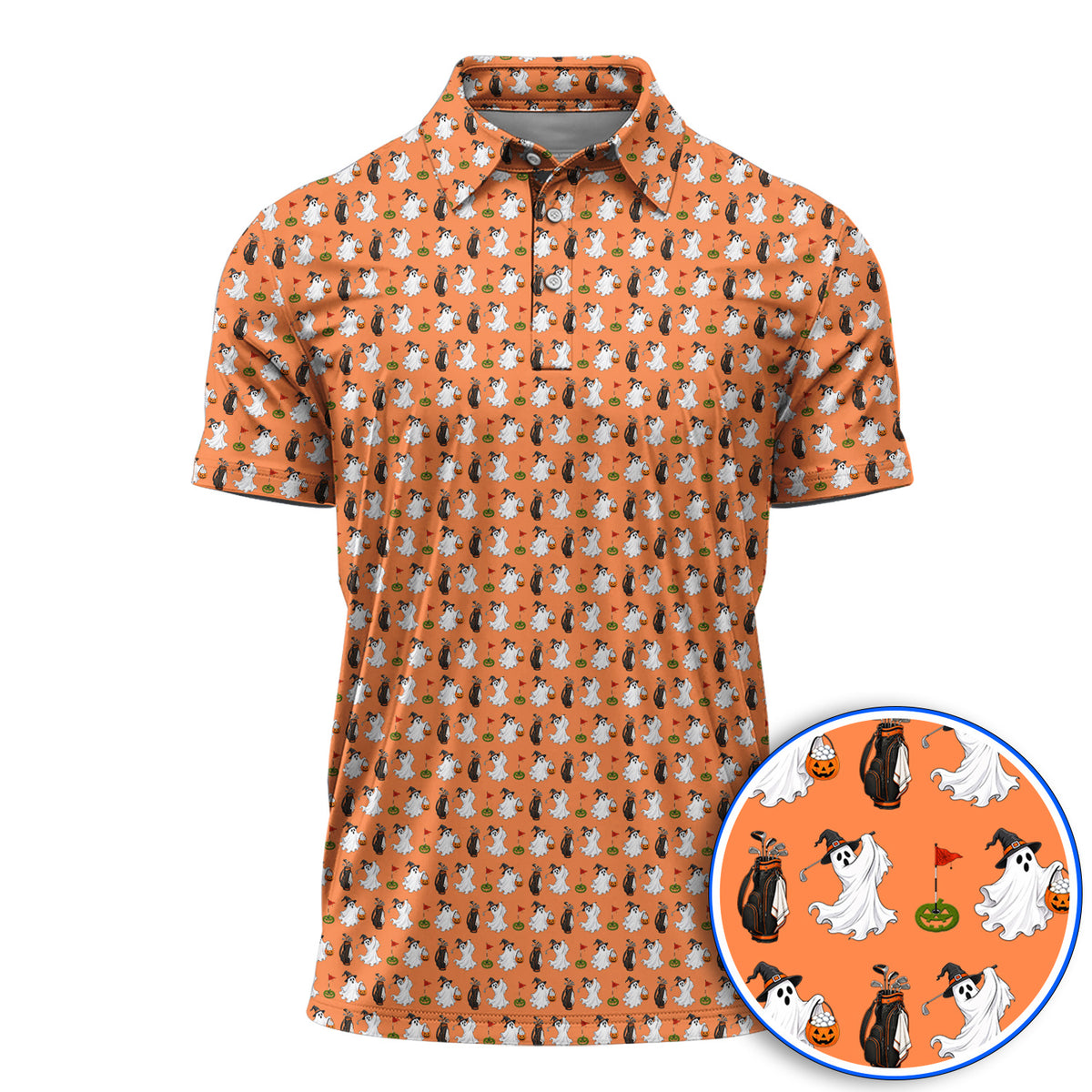 Cute Ghost Golf Polos, Halloween Pattern Golf Shirt, Trick or Treat Golf Gift For Golfer
