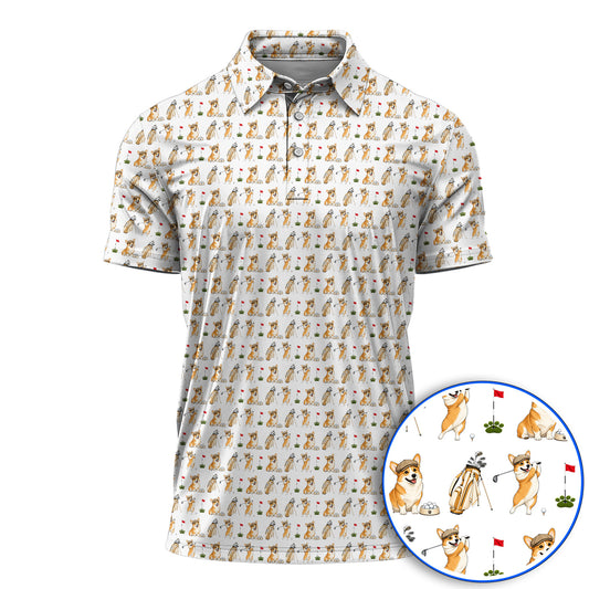 Funny Corgi Golf Shirt, Corgi Pattern Golf Polos, Dog Lover Golf Gift