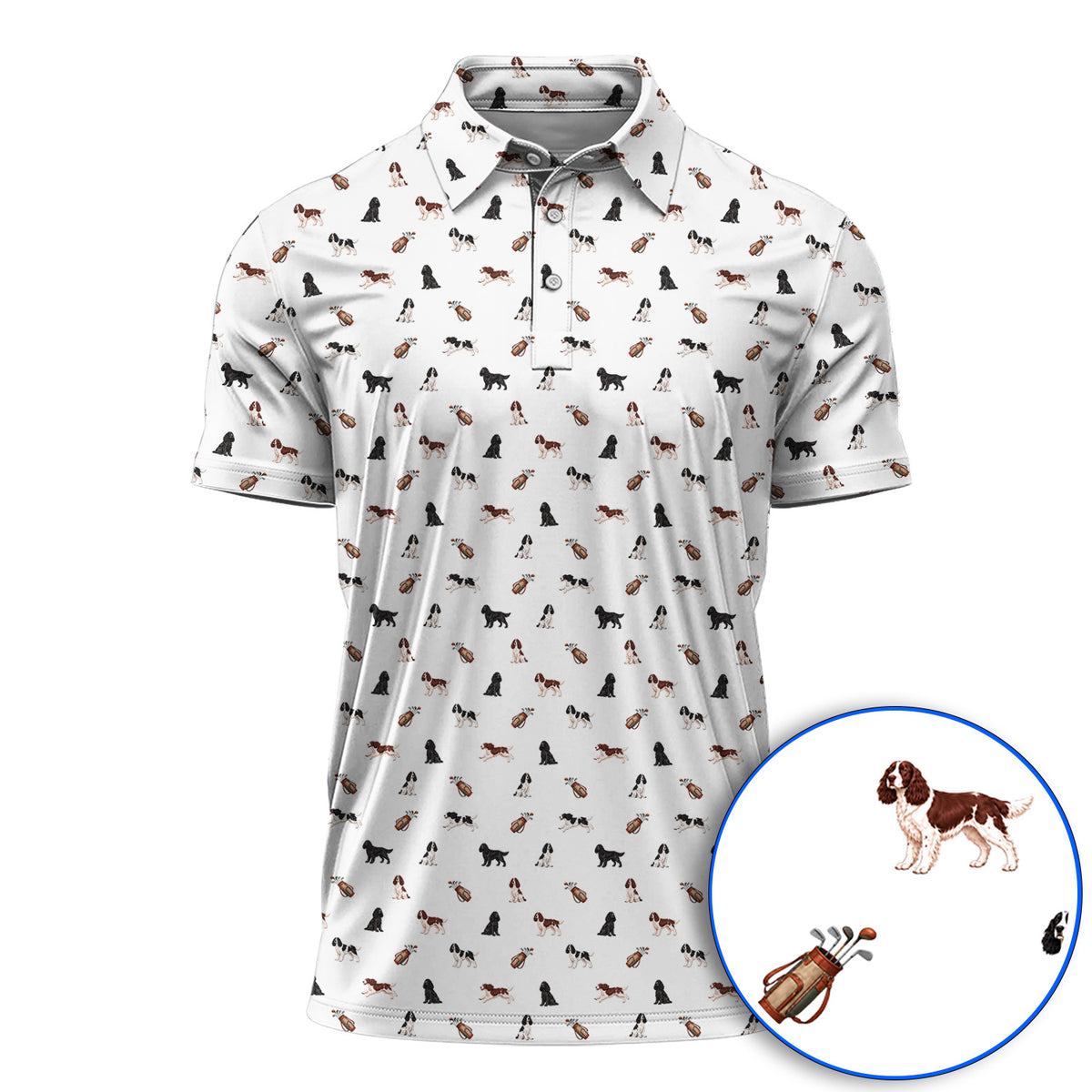 English Springer Spaniel Golf Shirt, Funny Dog Pattern Golf Polos, Golf Gift For Golfers