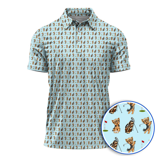 Yorkshire Terrier Golf Shirt, Cute Yorkie Pattern Golf Polos, Gift for Golf Lovers