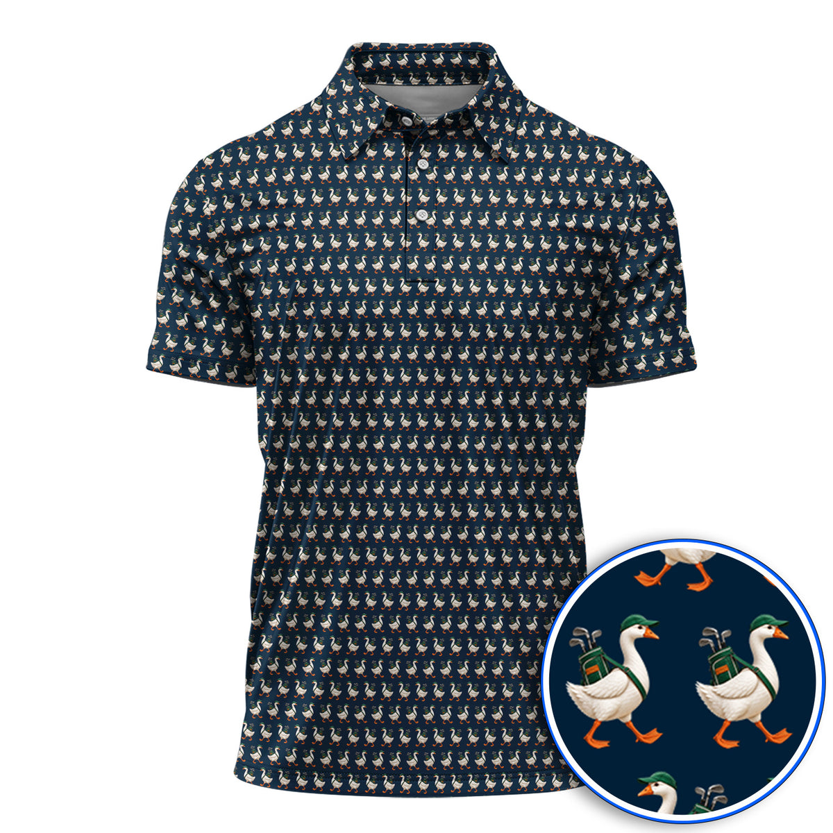Walking Goose Golf Shirt, Funny Goose Pattern Golf Polos, Golf Gift For Golfer