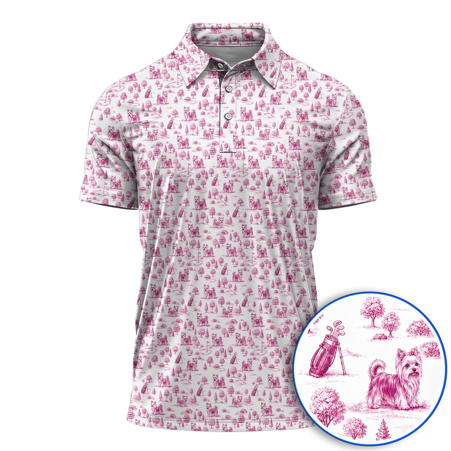 Yorkshire Terrier Toile De Jouy Golf Polos, Yorkie Pattern Golf Shirt, Golf Gift For Golfer