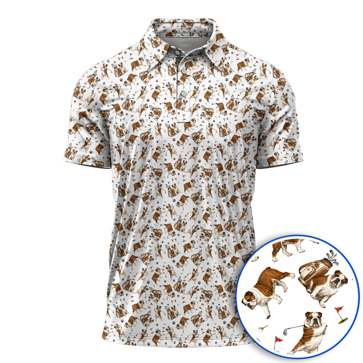 Funny Bulldog Pattern Golf Shirt For Golfer, English Bulldog Golf Polos, Dog Golf Gift