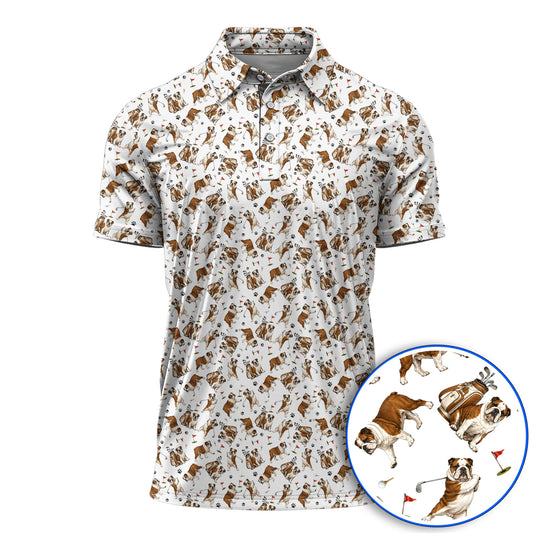 Funny Bulldog Pattern Golf Shirt For Golfer, English Bulldog Golf Polos, Dog Golf Gift