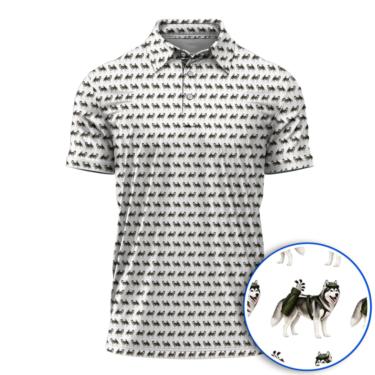 Husky Golf Polos, Husky Sibir Pattern Golf Shirt For Golfer, Funny Golf Gift For Dog Lover