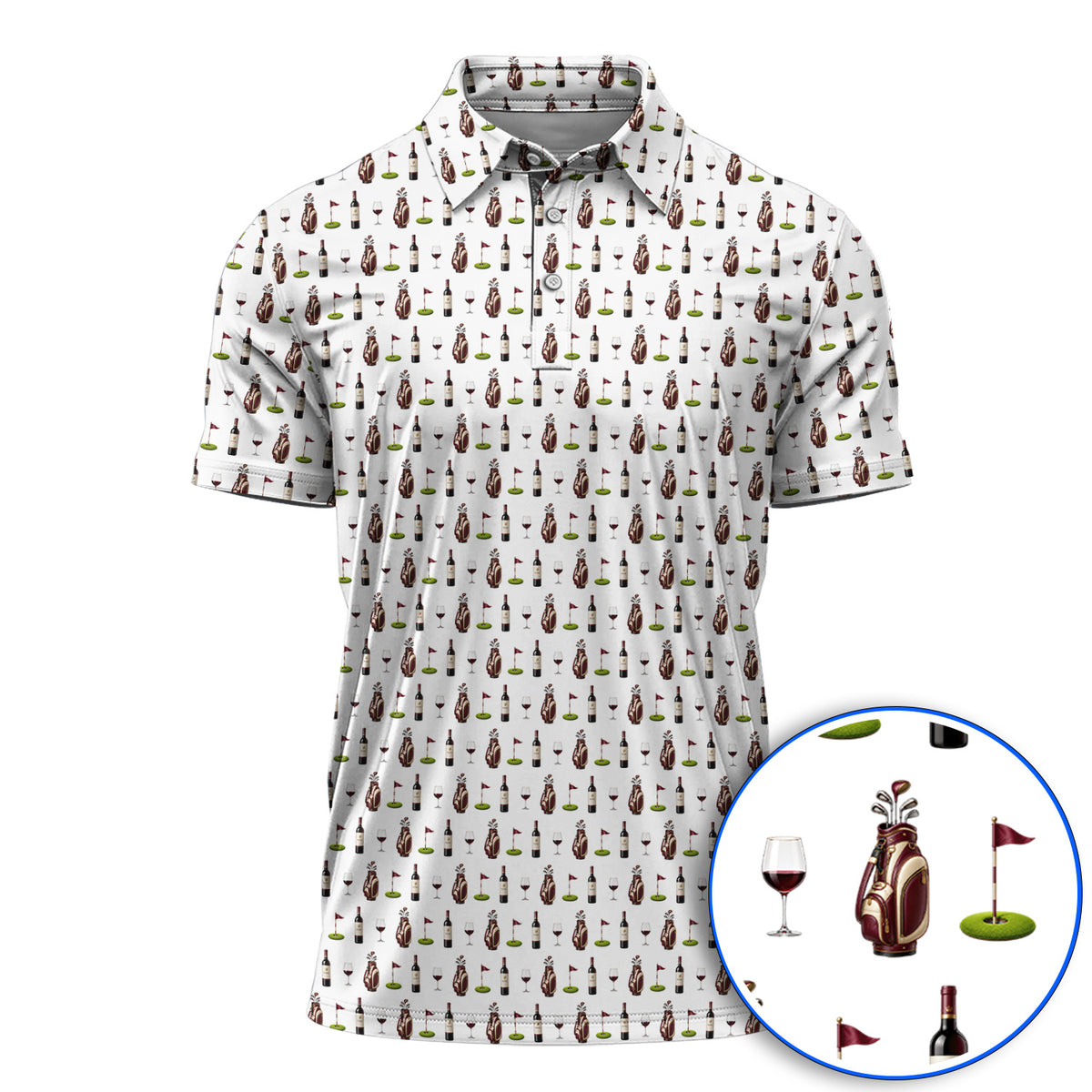 Wine & Golf Polos, Vintage Red Wine Pattern Golf Shirt , Crazy Golf Gift For Golfers