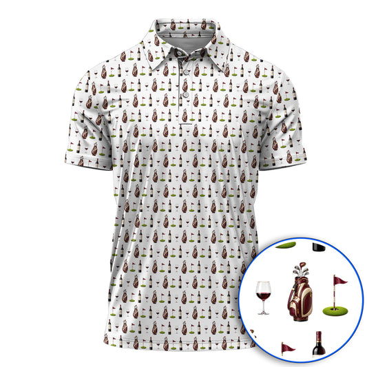 Wine & Golf Polos, Vintage Red Wine Pattern Golf Shirt , Crazy Golf Gift For Golfers