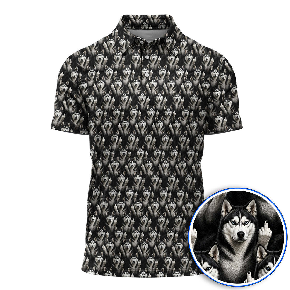 Crazy Husky Sibir Golf Polos, Husky Pattern Golf Shirt For Dog Lover, Golf Gift For Golfer