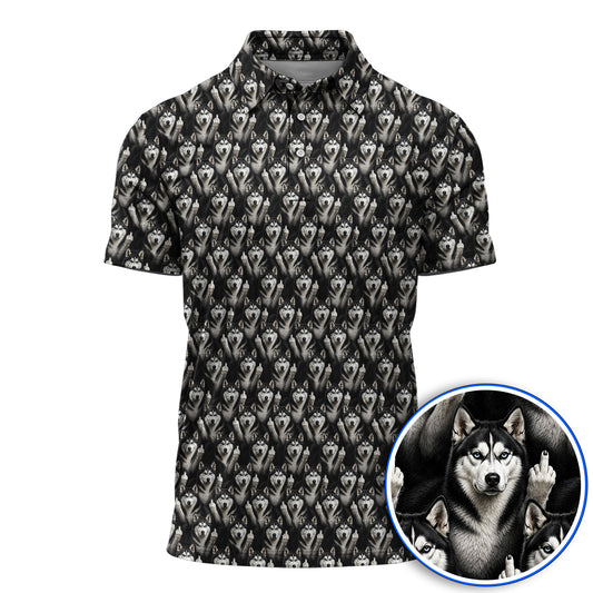 Crazy Husky Sibir Golf Polos, Husky Pattern Golf Shirt For Dog Lover, Golf Gift For Golfer