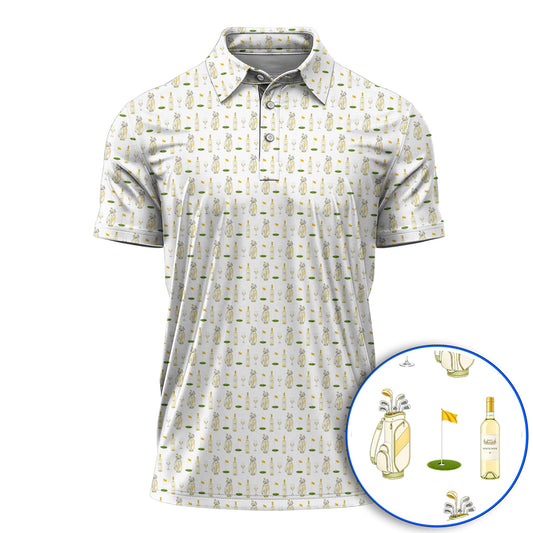White Wine Pattern Golf Polos, Elegant Winery Golf Shirt, Wine Golf Gift For Golfer