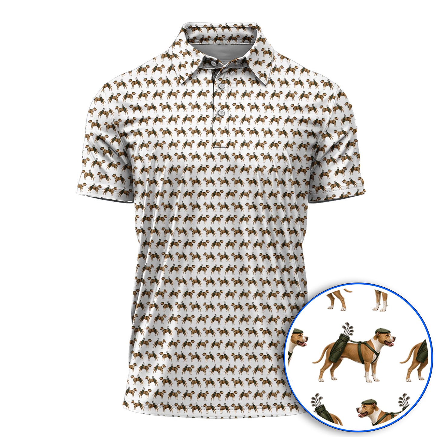 Funny Pit Bull Terrier Golf Polos, Pit Bull Pattern Golf Shirt, Golf Gift for Dog Lovers