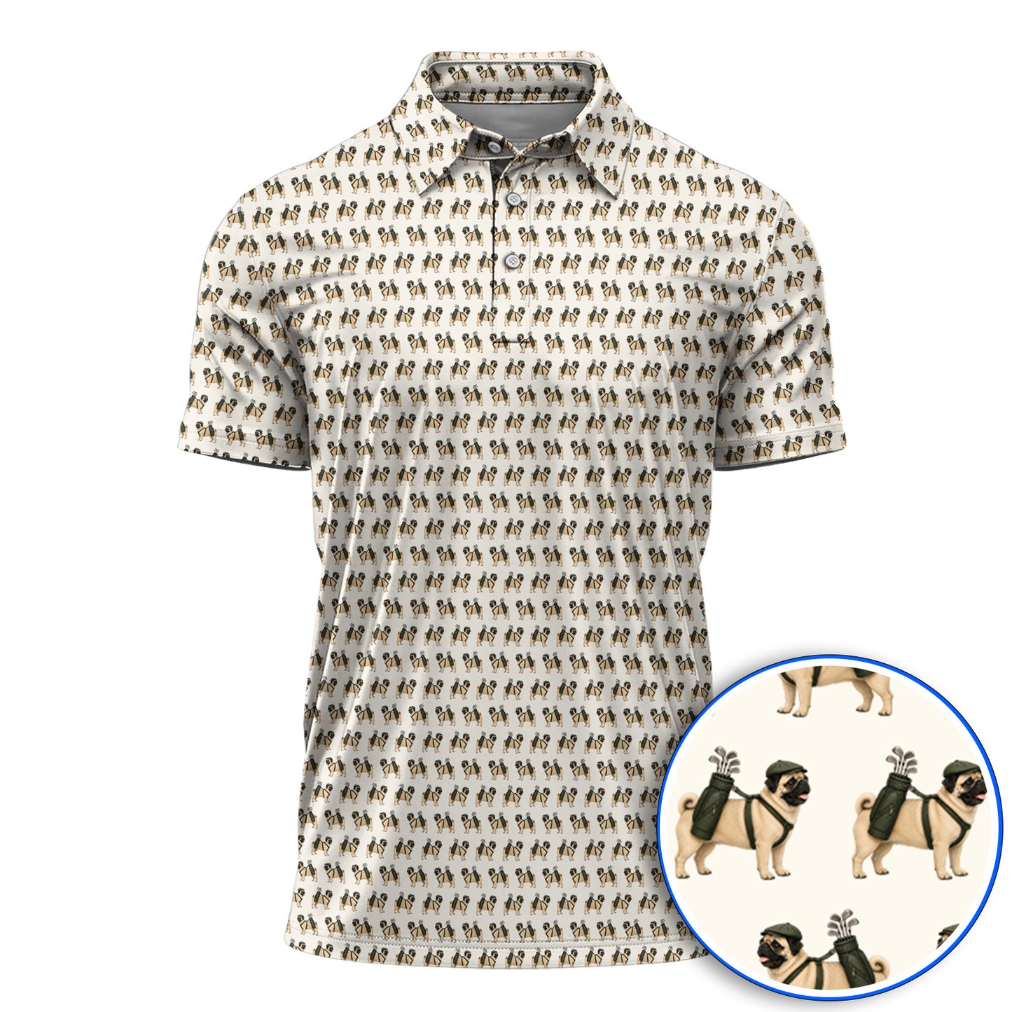 Pug Pattern Golf Polos, Funny Pug Golf Shirt, Dog Lover Golf Gift