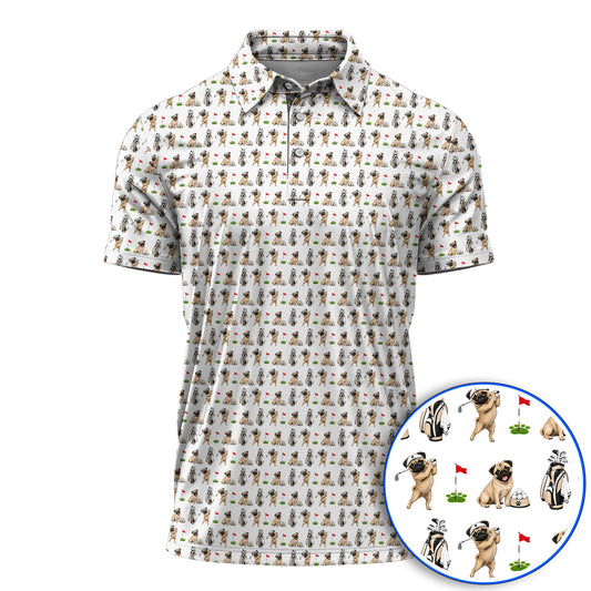Funny Pug Golf Shirt, Pug Pattern Golf Polos, Dog Lover Golf Gift