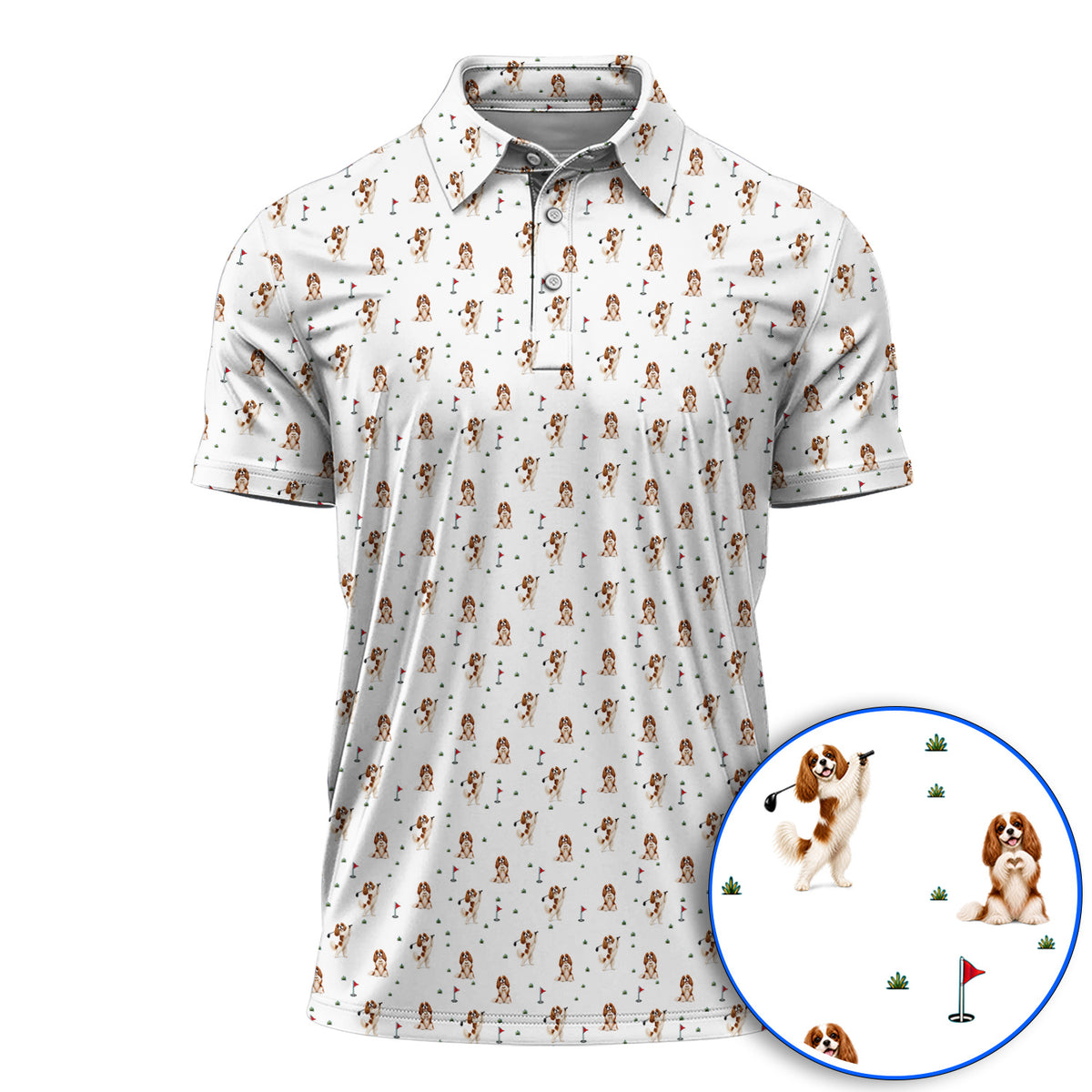 Funny Cavalier King Charles Spaniel Golf Polos, Funny Cavalier Golf Shirt, Golf Gift For Dog Lovers